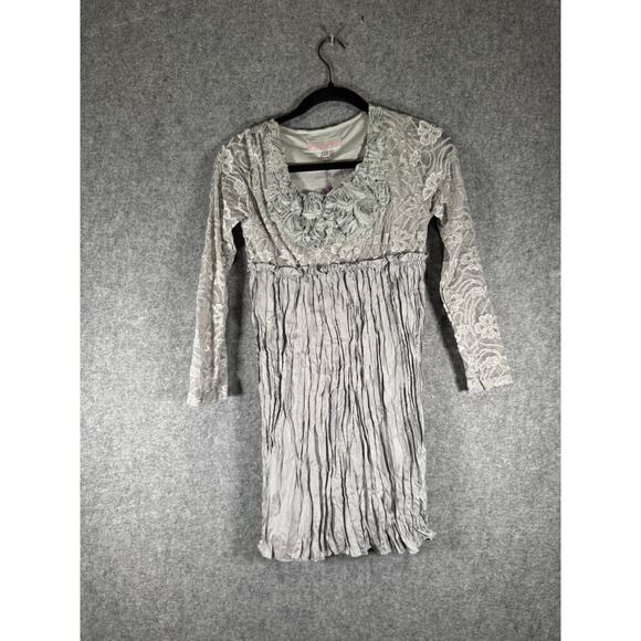 Pretty Angel Dress Women S Gray Silk Embroidered Floral Lagenlook‎ Hippie Fairy - Picture 1 of 7